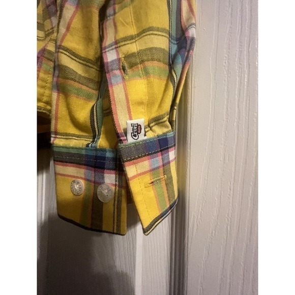 Cruel Girl Long Sleeve‎ Button Front Yellow Pink Plaid Shirt Blouse Size S - Picture 5 of 6